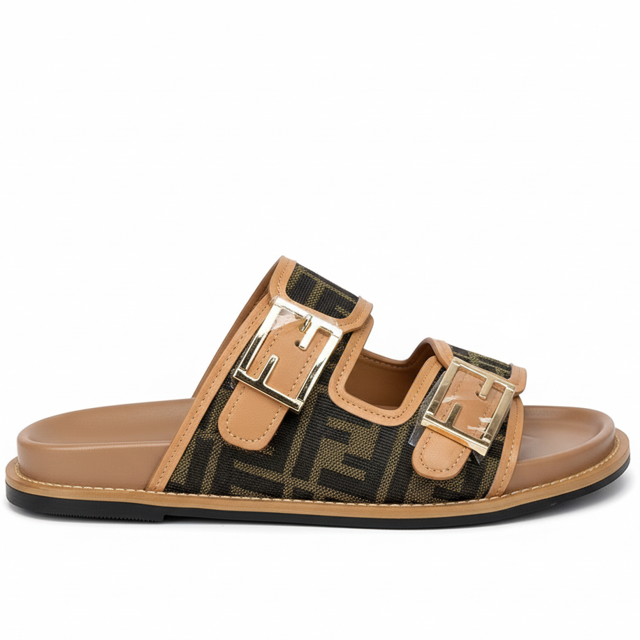 Fendi FF Jacquard Sandals "Brown-Beige"