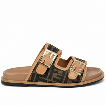 Fendi FF Jacquard Sandals "Brown-Beige"