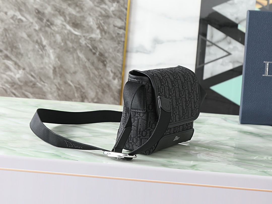 Dior Jett Mini Messenger Bag with Flap "Dior Oblique in Black Jacquard"