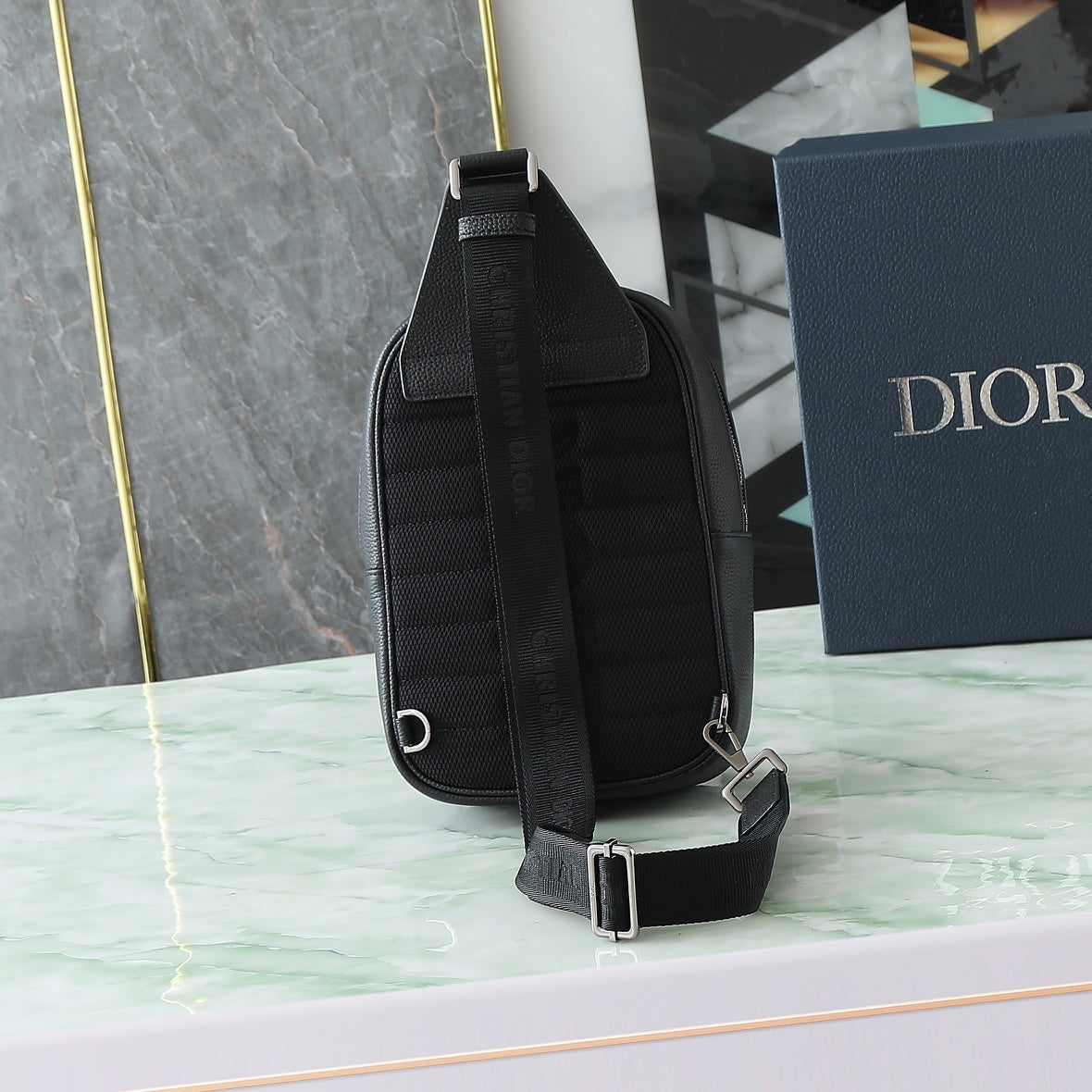 Dior Rider Sling Bag "Beige and Black Dior Oblique Jacquard with Black Grained Calfskin"