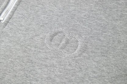 Dior CD Icon Half-Zip Sweatshirt "Gray Cotton Fleece"