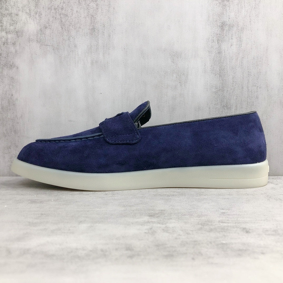 Prada Logo-Plaque Suede Loafers "Royal Blue"