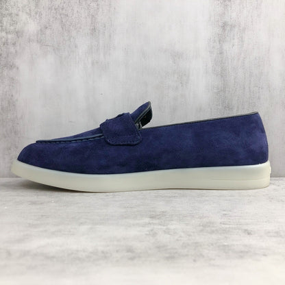 Prada Logo-Plaque Suede Loafers "Royal Blue"