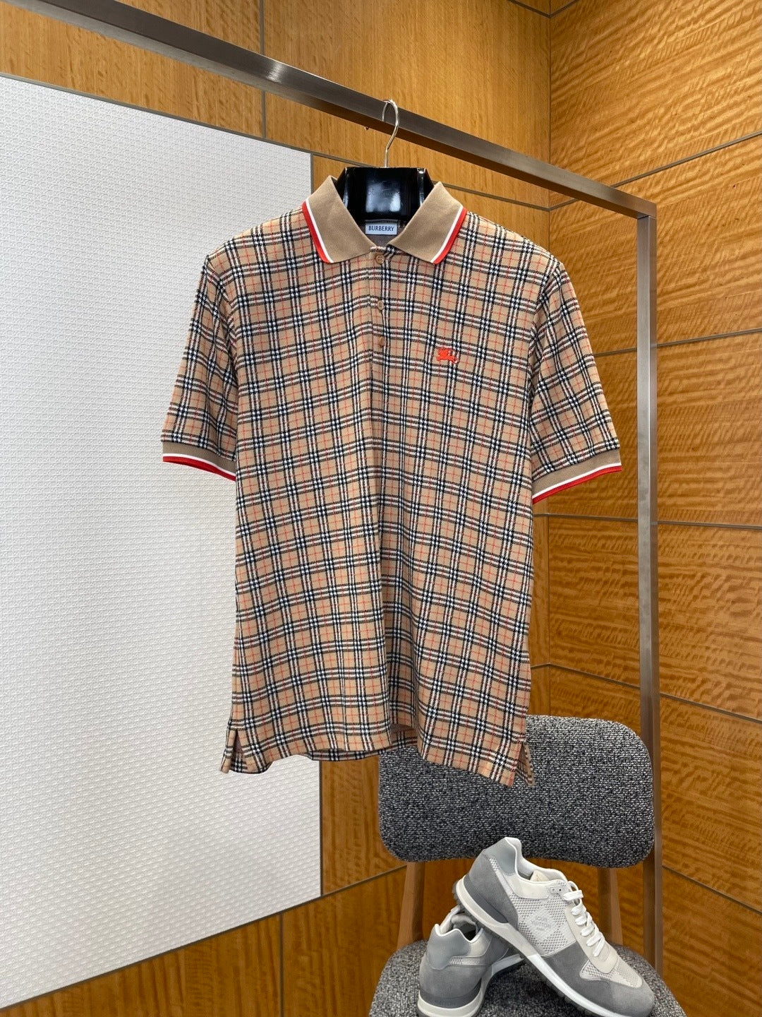 Burberry Check Cotton Blend Polo T-Shirt "Sand Beige"