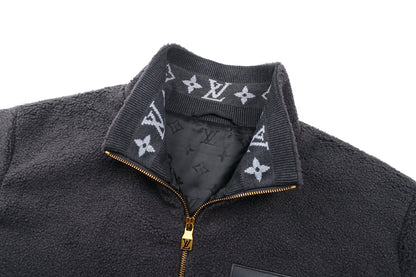Louis Vuitton Fleece Jacket with Leather Patch "Grey"