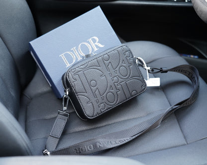 Dior Zipped Pouch with Strap "Black Dior Gravity Leather"