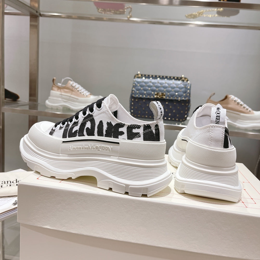 Alexander McQueen Tread Slick Low "White-Black Graffiti Logo"