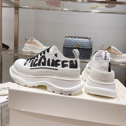 Alexander McQueen Tread Slick Low "White-Black Graffiti Logo"