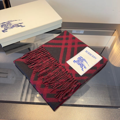 Burberry Check Cashmere Scarf "Red-Black"