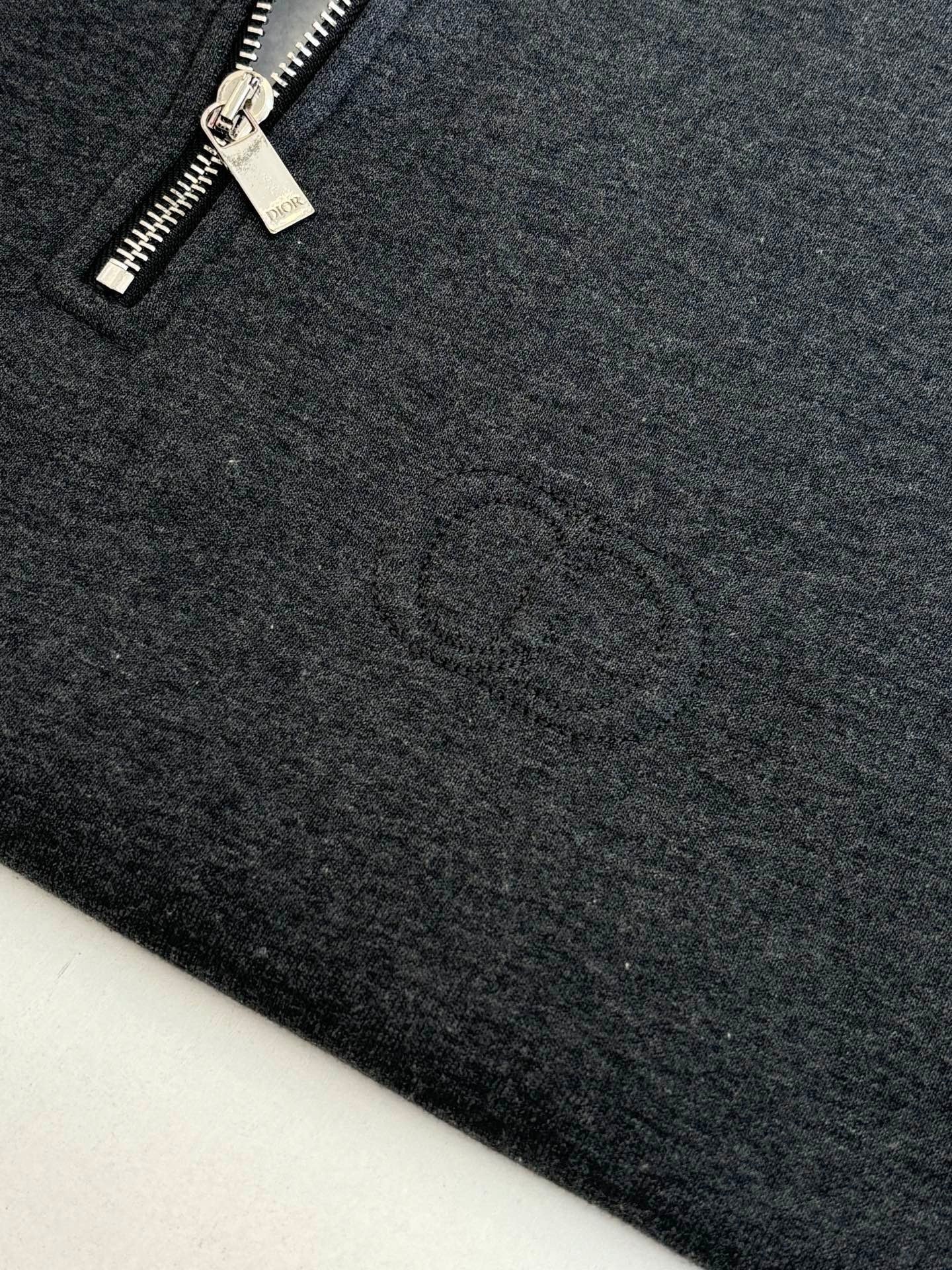 Dior CD Icon Half-Zip Sweatshirt "Deep Gray Cotton Fleece"