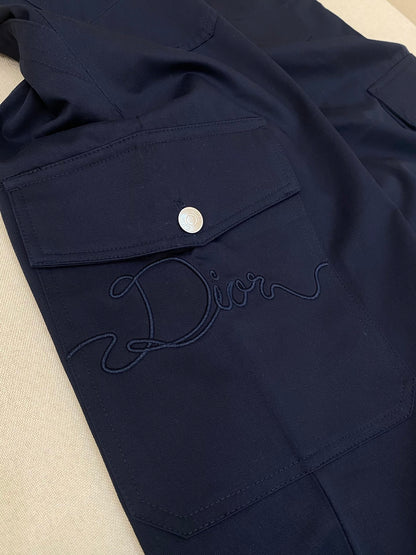 Dior Ribbon Cargo Pants "Blue Cotton Twill"