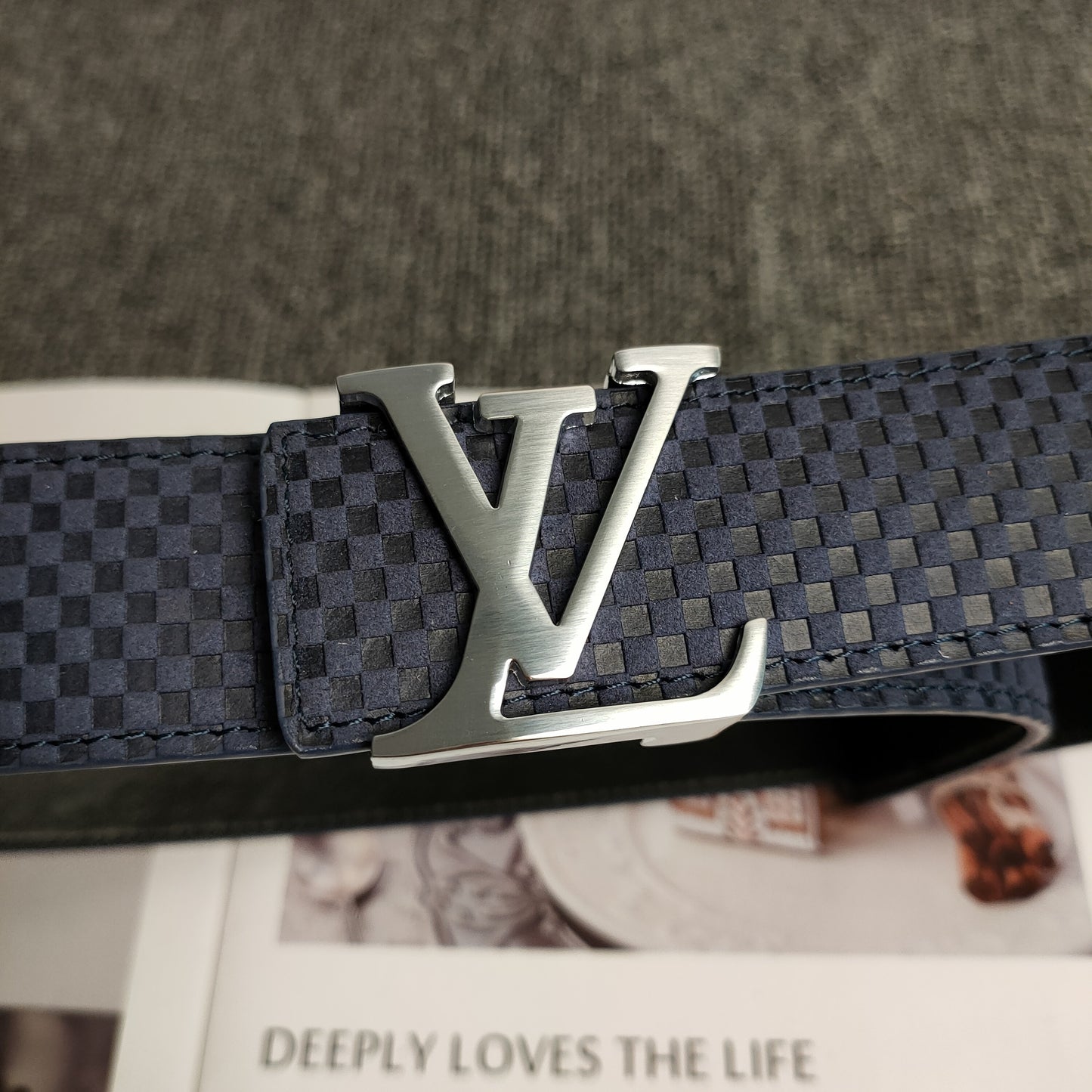 Louis Vuitton Leather Belt "Navy Blue-Silver"