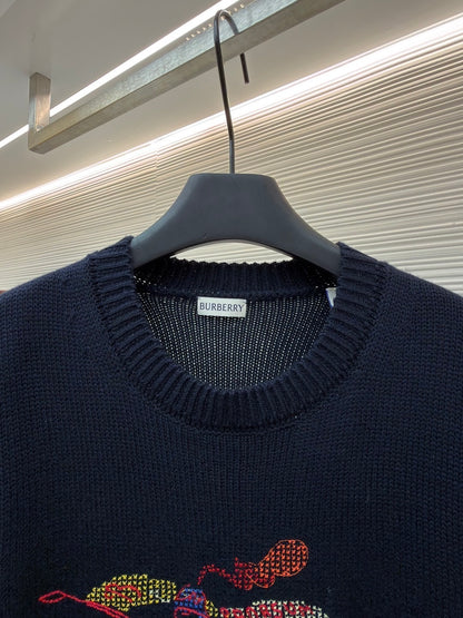Burberry Cross Stitch EKD Wool Cashmere Sweater "Navy Blue"