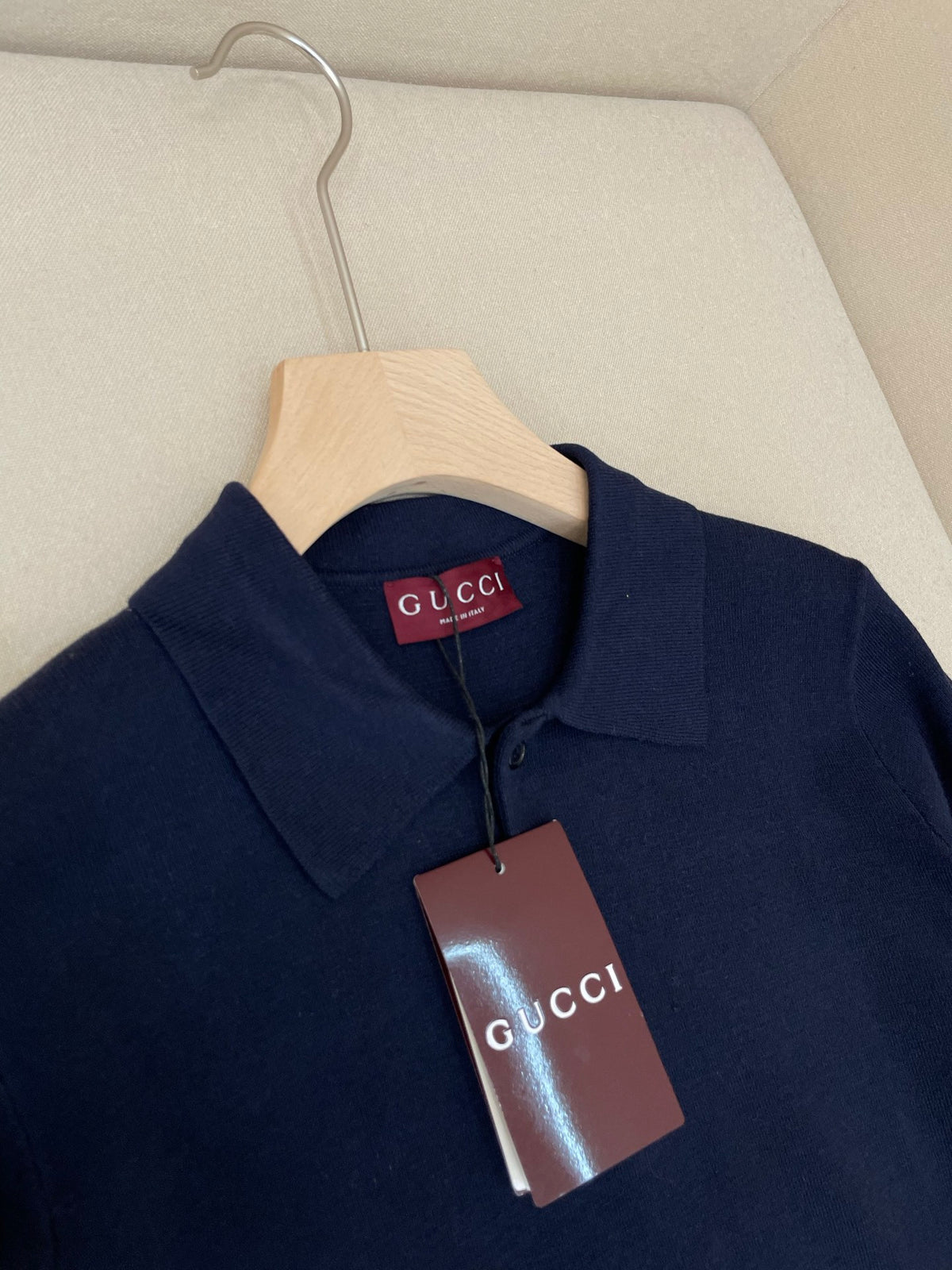 Gucci Silk Cotton Knit Polo Shirt "Navy"