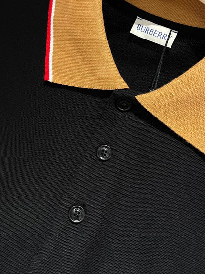 Burberry Logo Collar Cotton Polo Shirt "Black"