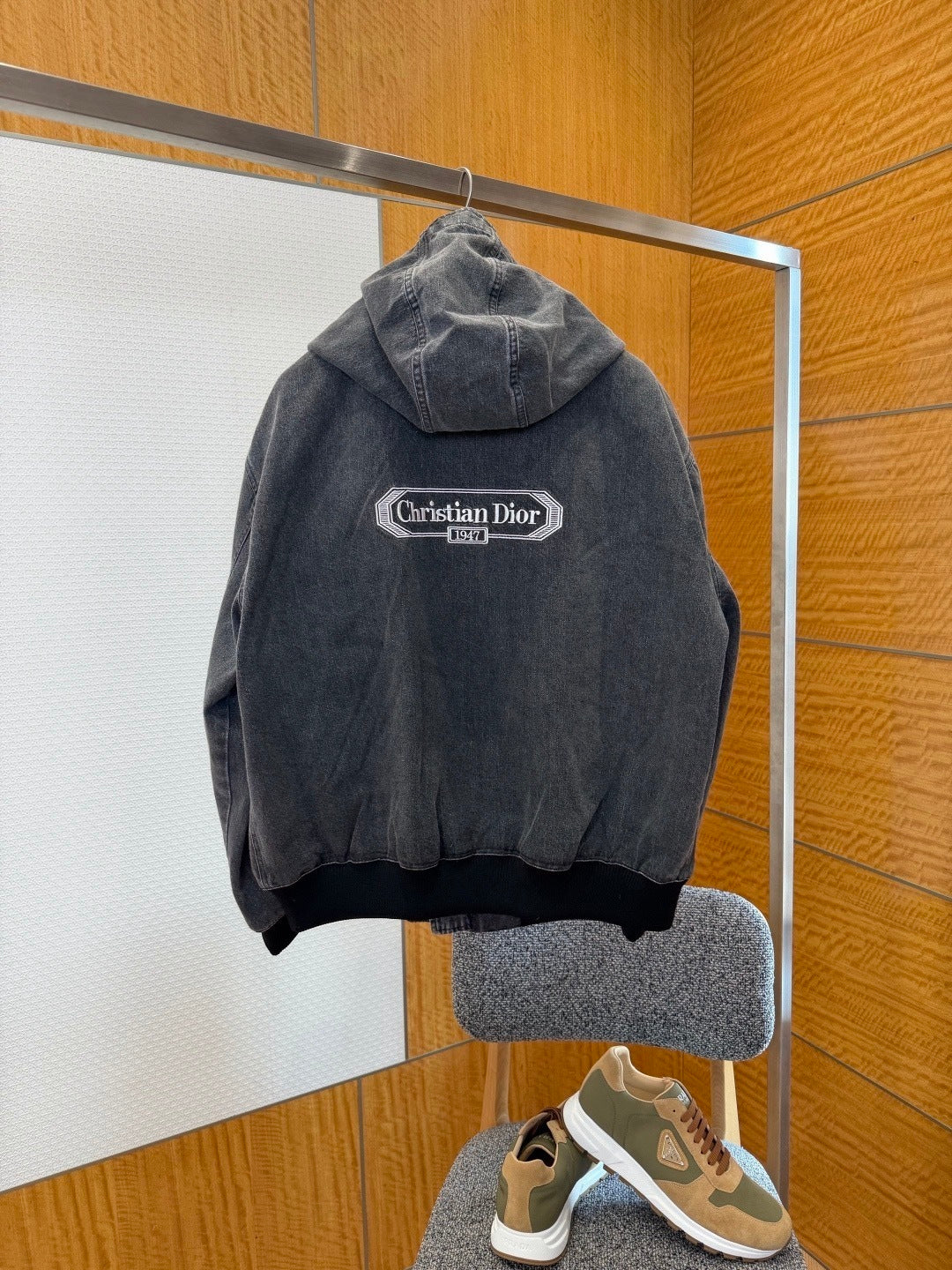 Dior CD Box Hooded Blouson Jacket "Gray Cotton Twill"