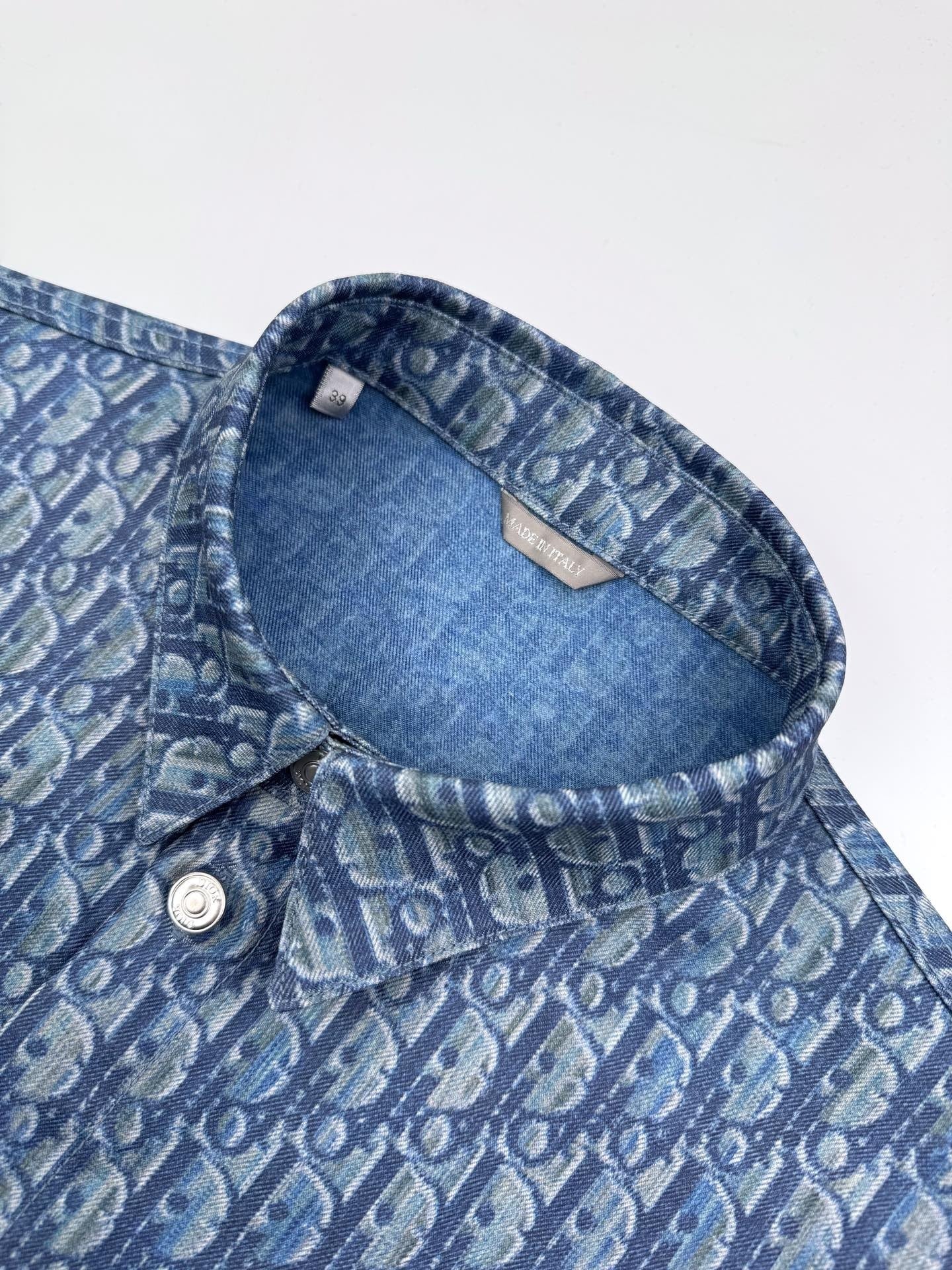 Dior Short Sleeve Shirt Oblique "Blue Cotton-Blend Twill Fabric with Oblique Print"