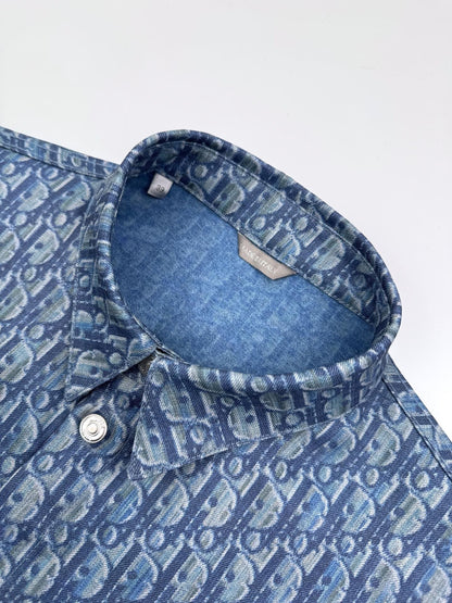 Dior Short Sleeve Shirt Oblique "Blue Cotton-Blend Twill Fabric with Oblique Print"