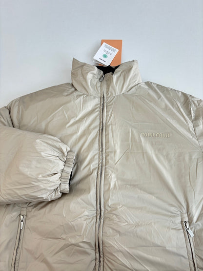 Miu Miu Reversible Technical Pongé Down Jacket "Beige/Blue"