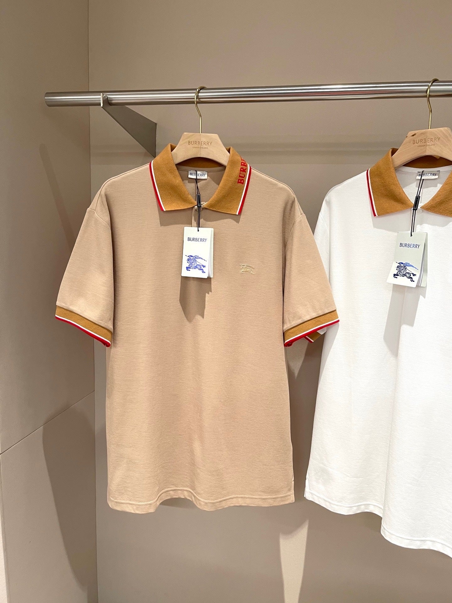 Burberry Logo Collar Cotton Polo Shirt "Flax Beige"
