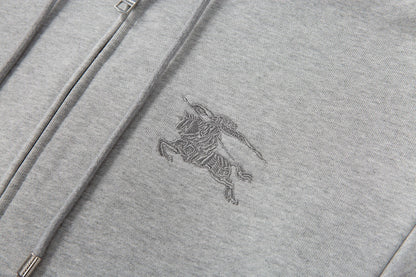 Burberry Hove Check Embroidery Logo Zip-Up Hoodie "Grey"
