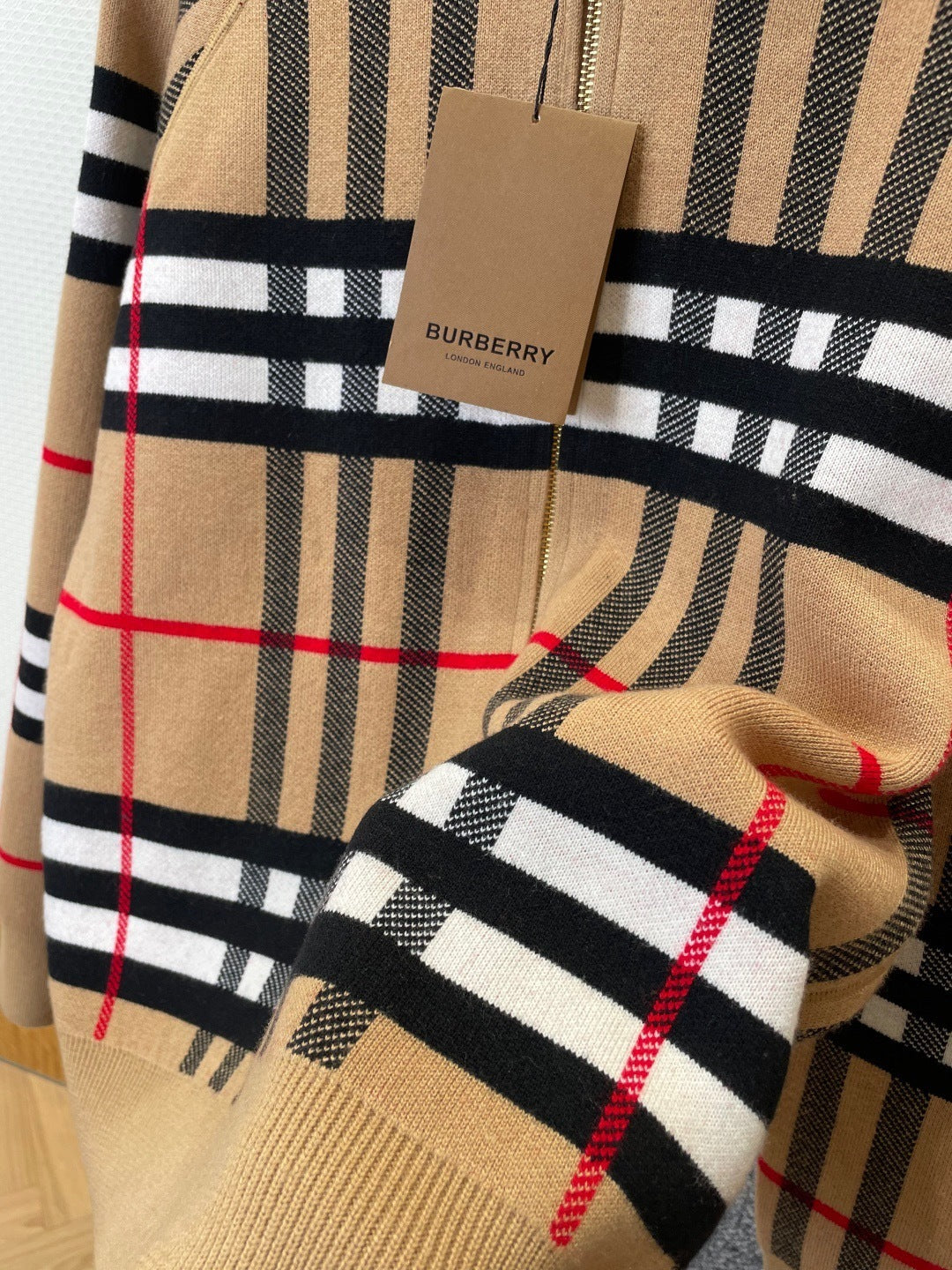 Burberry Ferryton Plaid Cotton Check Zip Hoodie "Sand Beige"