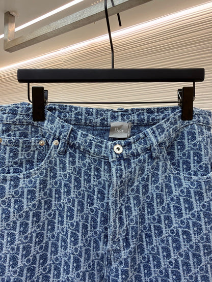 Dior Oblique Shorts "Blue Spongy Cotton-Blend Twill"