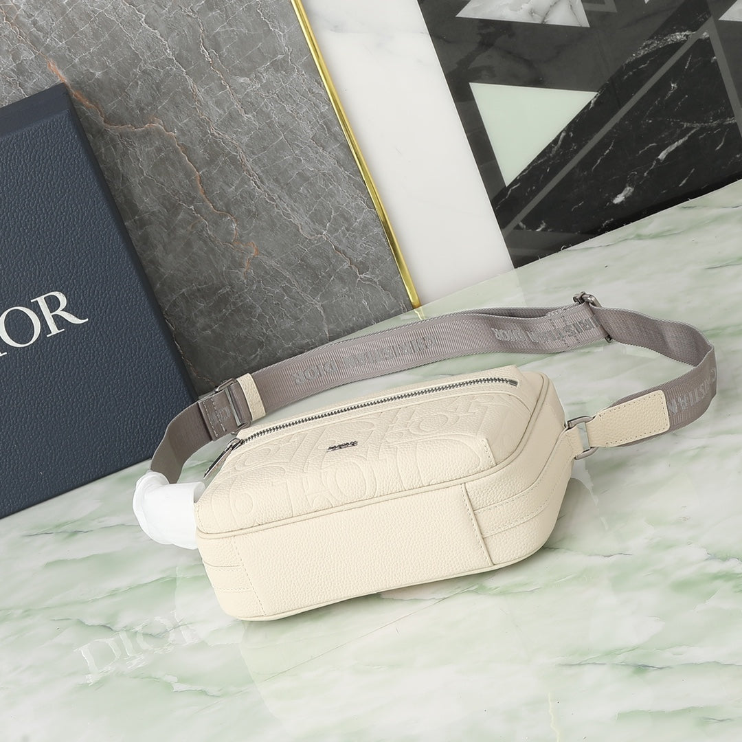 Dior Rider Zip Messenger Bag "White Dior Gravity Grain Leather & Grained Calfskin"