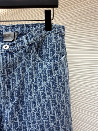 Dior Oblique Shorts "Blue Spongy Cotton-Blend Twill"