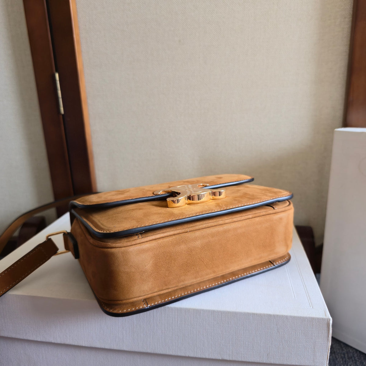 Celine Teen Triomphe Bag in Nubuck Calfskin "Camel"