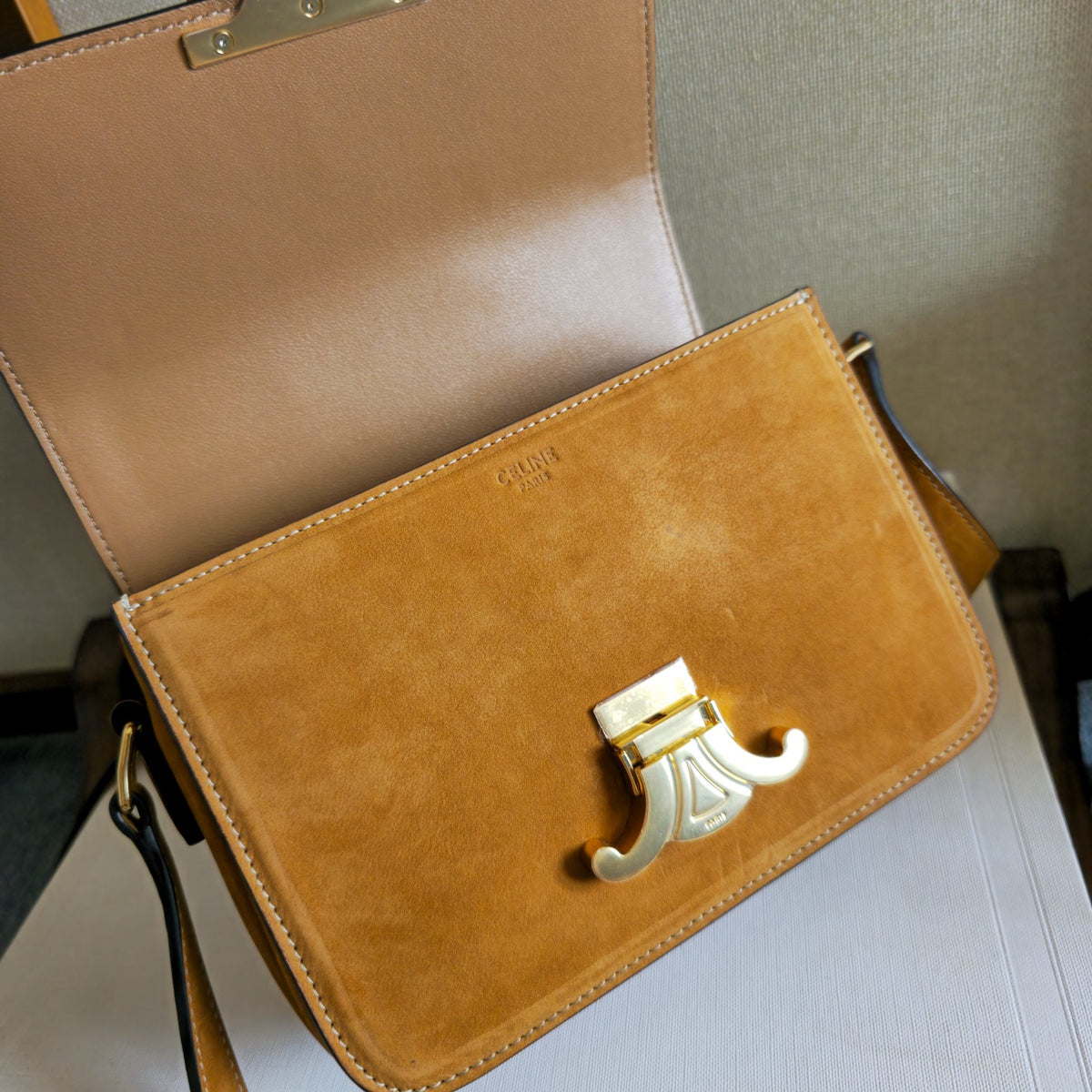 Celine Teen Triomphe Bag in Nubuck Calfskin "Camel"
