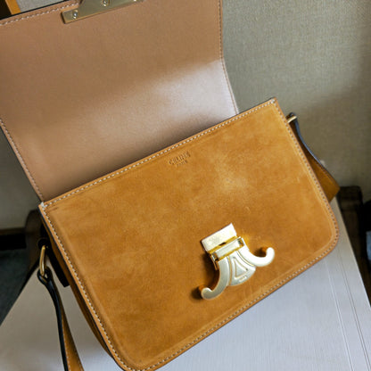 Celine Teen Triomphe Bag in Nubuck Calfskin "Camel"