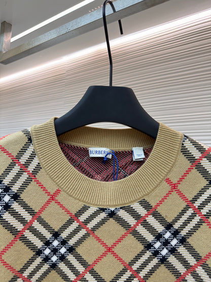 Burberry Check Cotton Wool Sweater "Sand Beige"