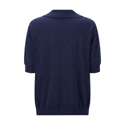 Gucci GG Pointelle Cotton Silk Polo Shirt "Blue"