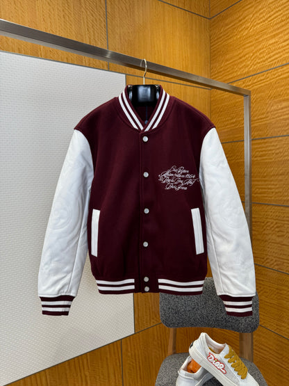 Louis Vuitton Embroidered Calfskin Varsity Jacket "Bordeaux"