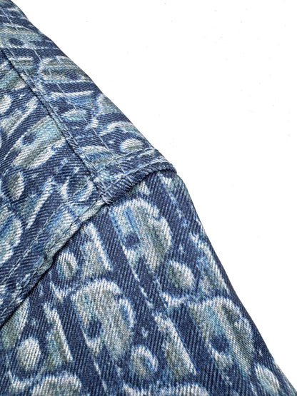 Dior Short Sleeve Shirt Oblique "Blue Cotton-Blend Twill Fabric with Oblique Print"