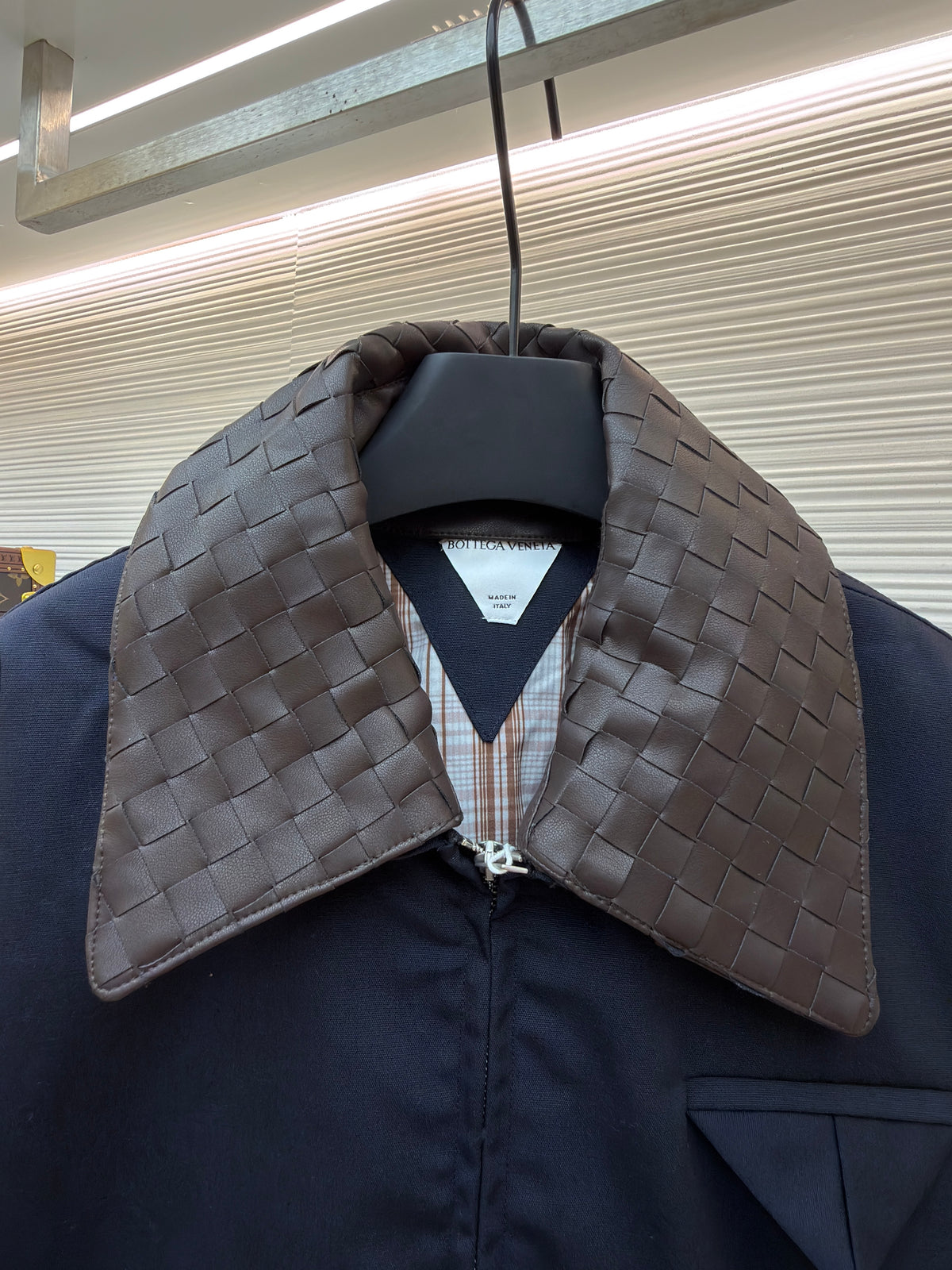 Bottega Veneta Intrecciato Leather-trimmed Canvas Blouson "Navy"
