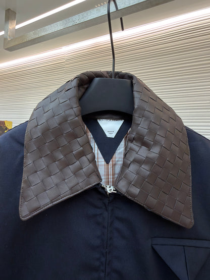 Bottega Veneta Intrecciato Leather-trimmed Canvas Blouson "Navy"