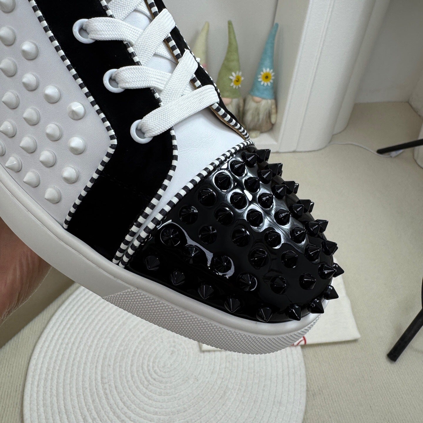 Christian Louboutin High-Top Louis Flat Spikes "Black-White"
