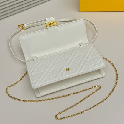 Fendi Tube Wallet On Chain "White Nappa Leather Wallet with FF Motif"