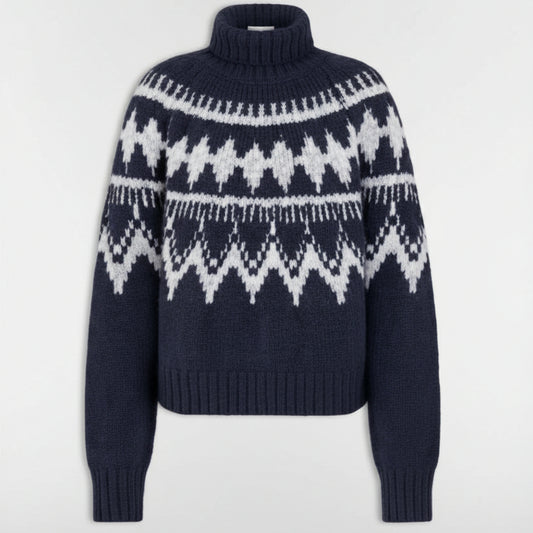 Dior DiorAlps Turtleneck Sweater "Navy Blue and White Alpaca, Wool and Cotton Knit"