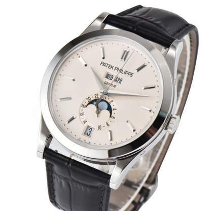 Patek Philippe Grand Complications Moonphase 38.5mm Black Leather White Dial
