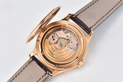 Patek Philippe Calatrava 39mm Rose Gold Brown Leather Cream Dial