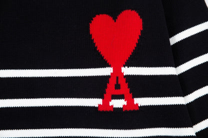 AMI Paris Ami De Coeur Funnel Neck Sweater "Black-White Stripes"