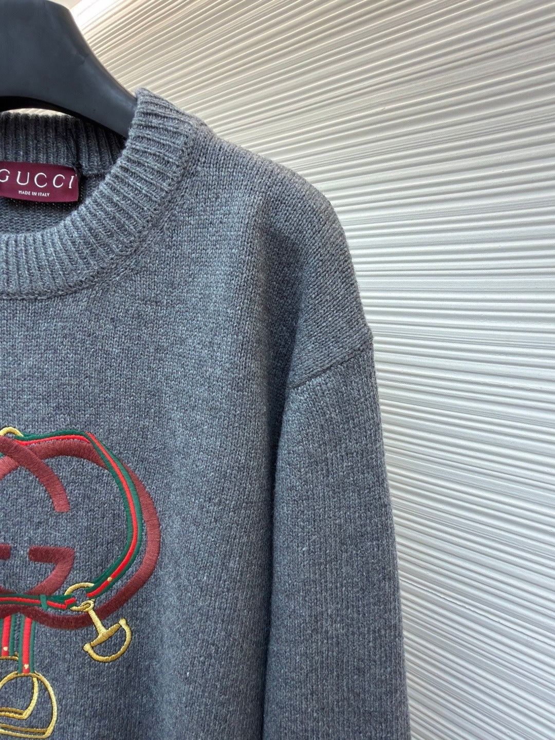 Gucci Knit Wool Sweater with Embroidery "Grey"