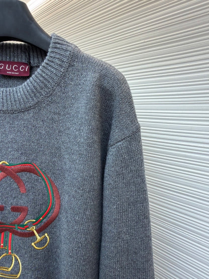 Gucci Knit Wool Sweater with Embroidery "Grey"