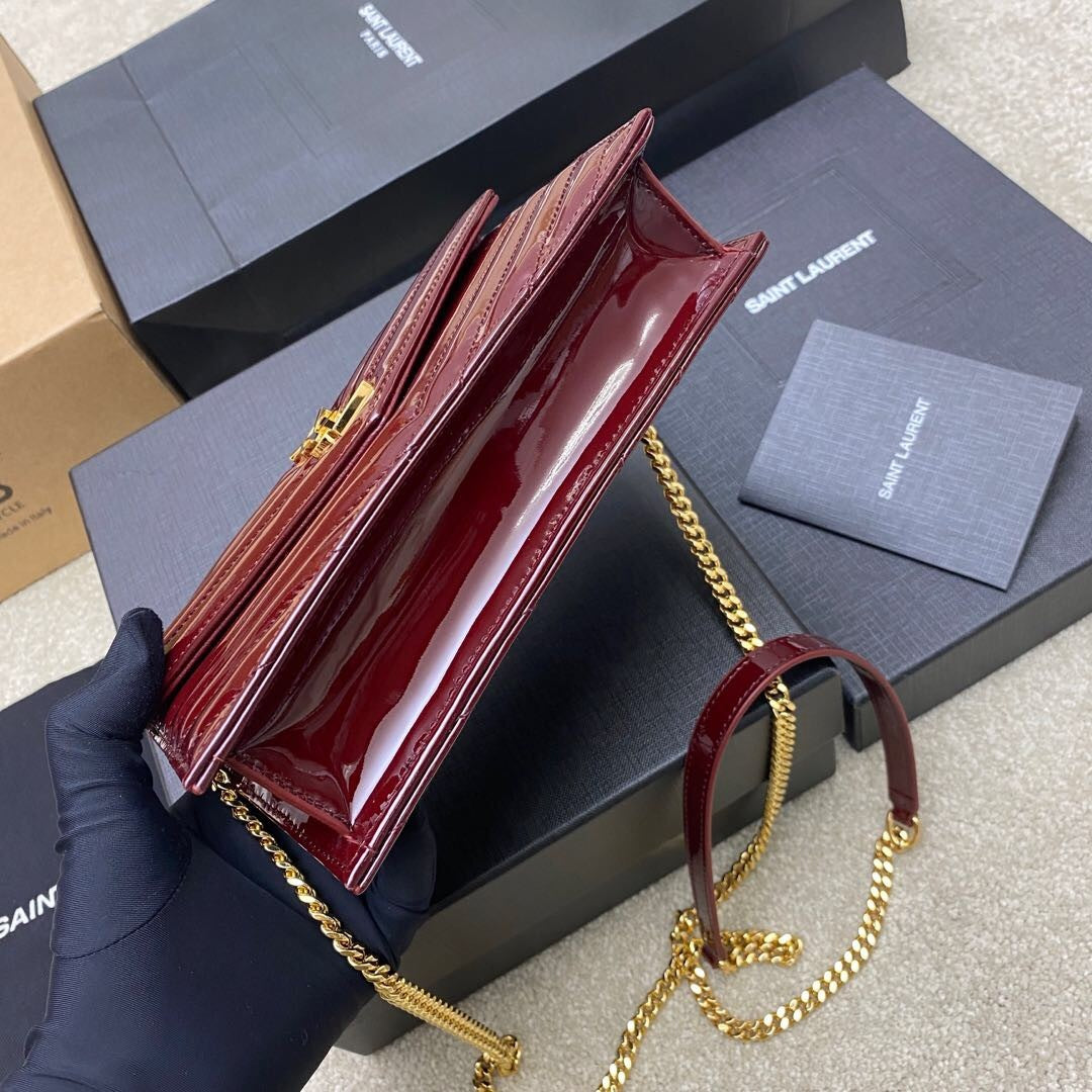 Saint Laurent Cassandre Envelope Chain Wallet in Patent Leather