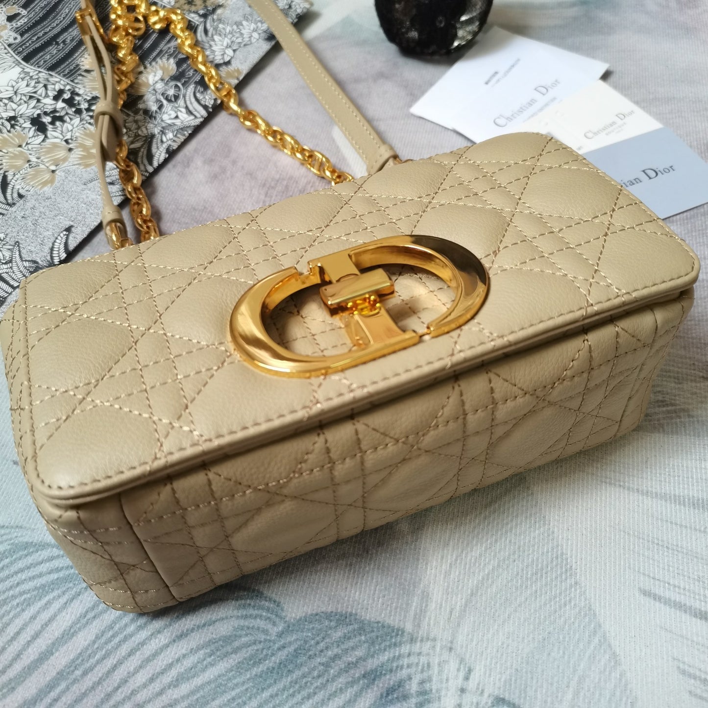 Dior Small Dior Caro Bag "Beige Supple Cannage Calfskin"