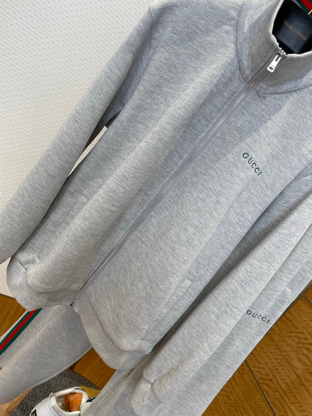 Gucci Cotton Piquet Double Zip Jacket "Grey"