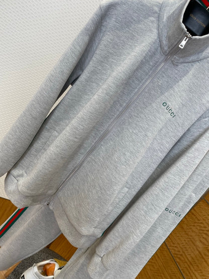 Gucci Cotton Piquet Double Zip Jacket "Grey"